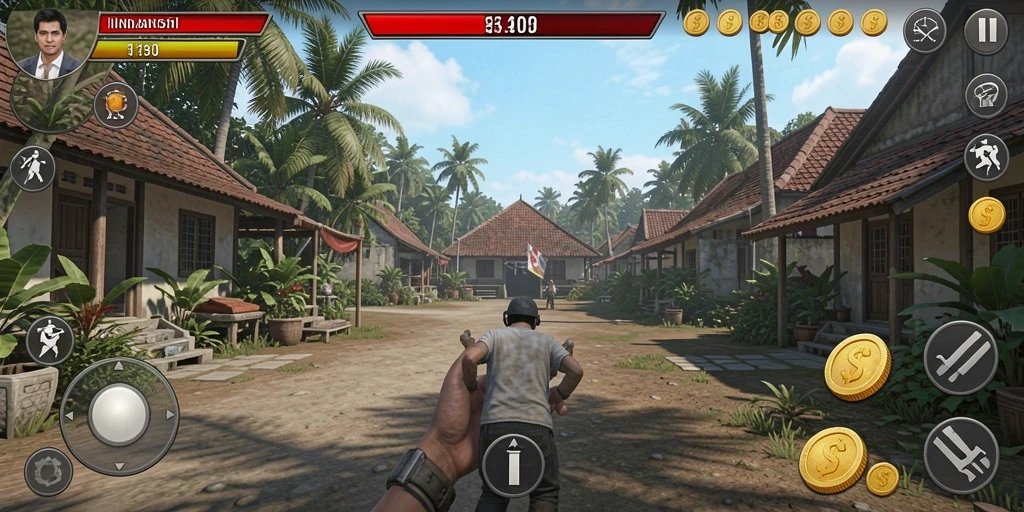 Tangkapan layar ini menunjukkan karakter utama dalam aksi.